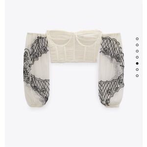 Zara Cream and Black Lace Crop Top